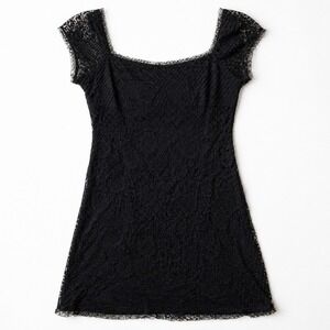 Vintage Xhilaration Y2K Black Mesh Lace Mini Dress Size L Fairy Grunge Coquette